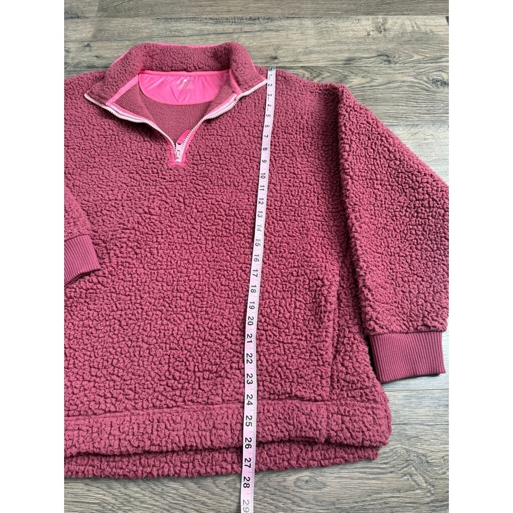Aerie Women's‎ Sherpa pullover 1/4 zip Sweater Jacket Super Soft Wine Color Sz M - Picture 7 of 11